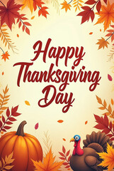 Happy Thanksgiving Day background with lettering and illustrations.
