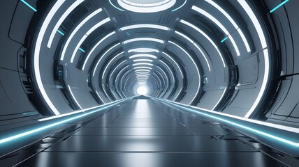 Naklejka premium Futuristic tunnel. Empty background in the center. 3d rendering image. Technology futuristic background.