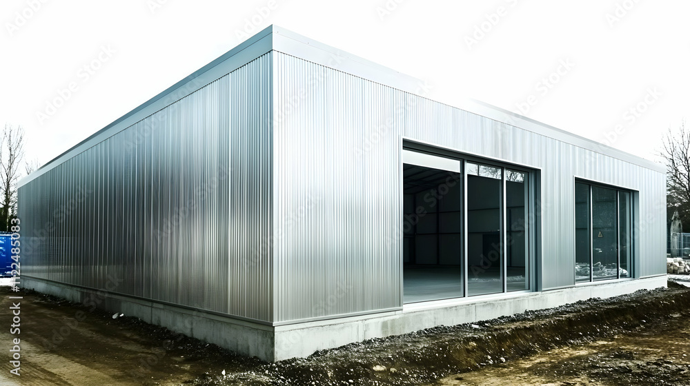 Aufkleber modern metal building with large windows, designed for functionality and aesthetics.