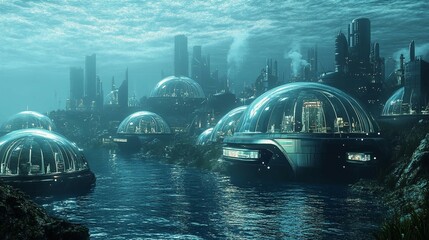 Futuristic Underwater City with Transparent Architecture