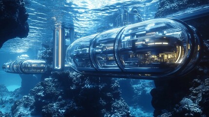 Futuristic Underwater Research Facility with Advanced Technology