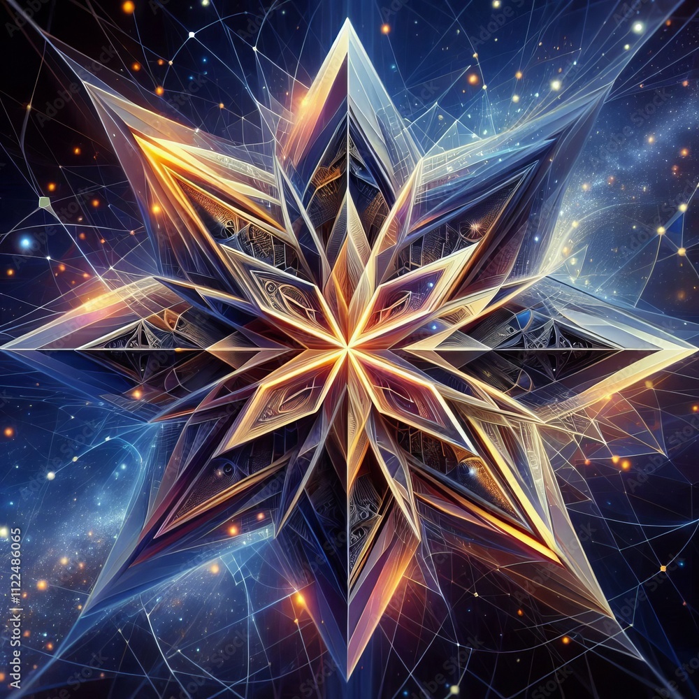 Poster a star that changes shape morphing between geometric forms