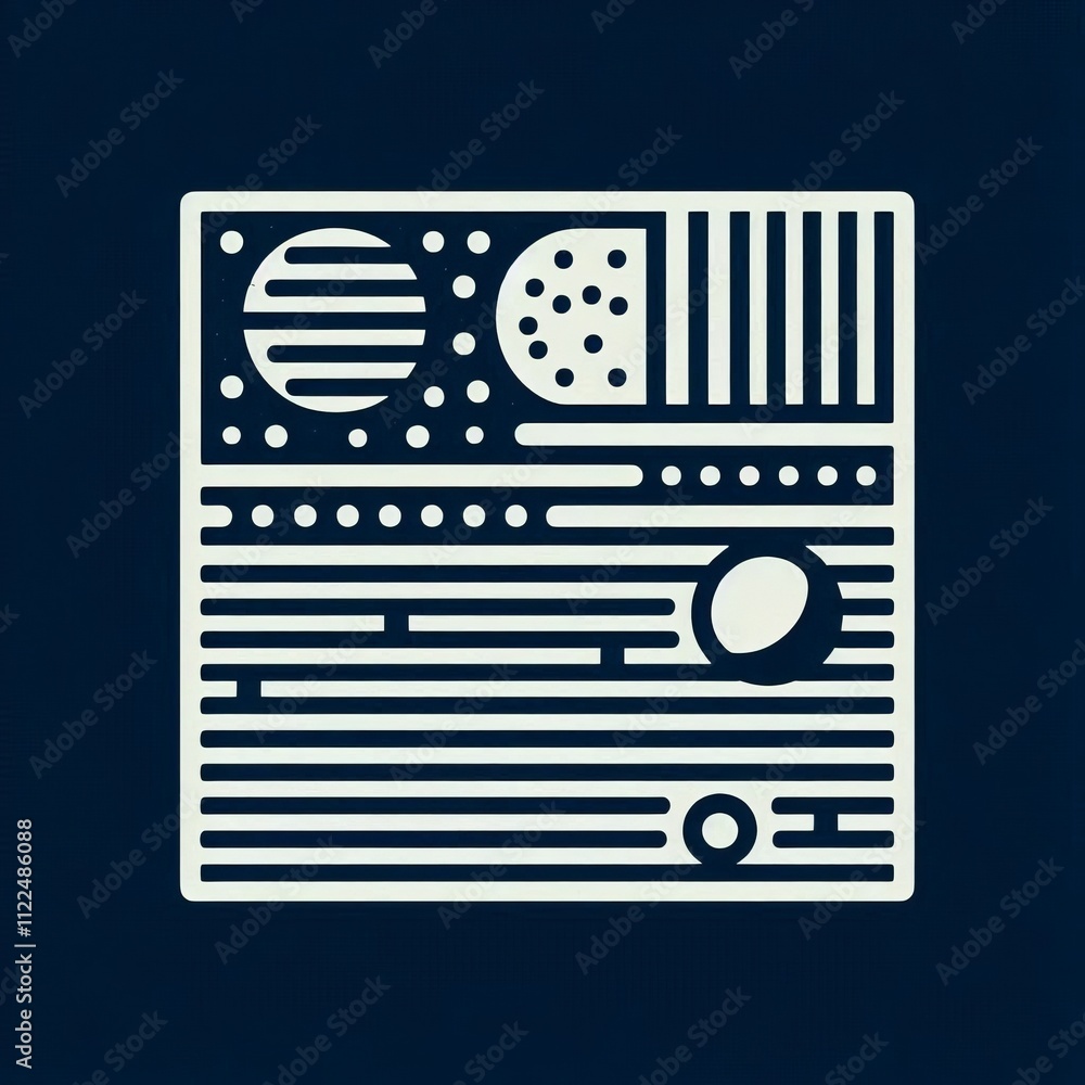 Poster a striped rectangle with multiple dots and additional horizontal