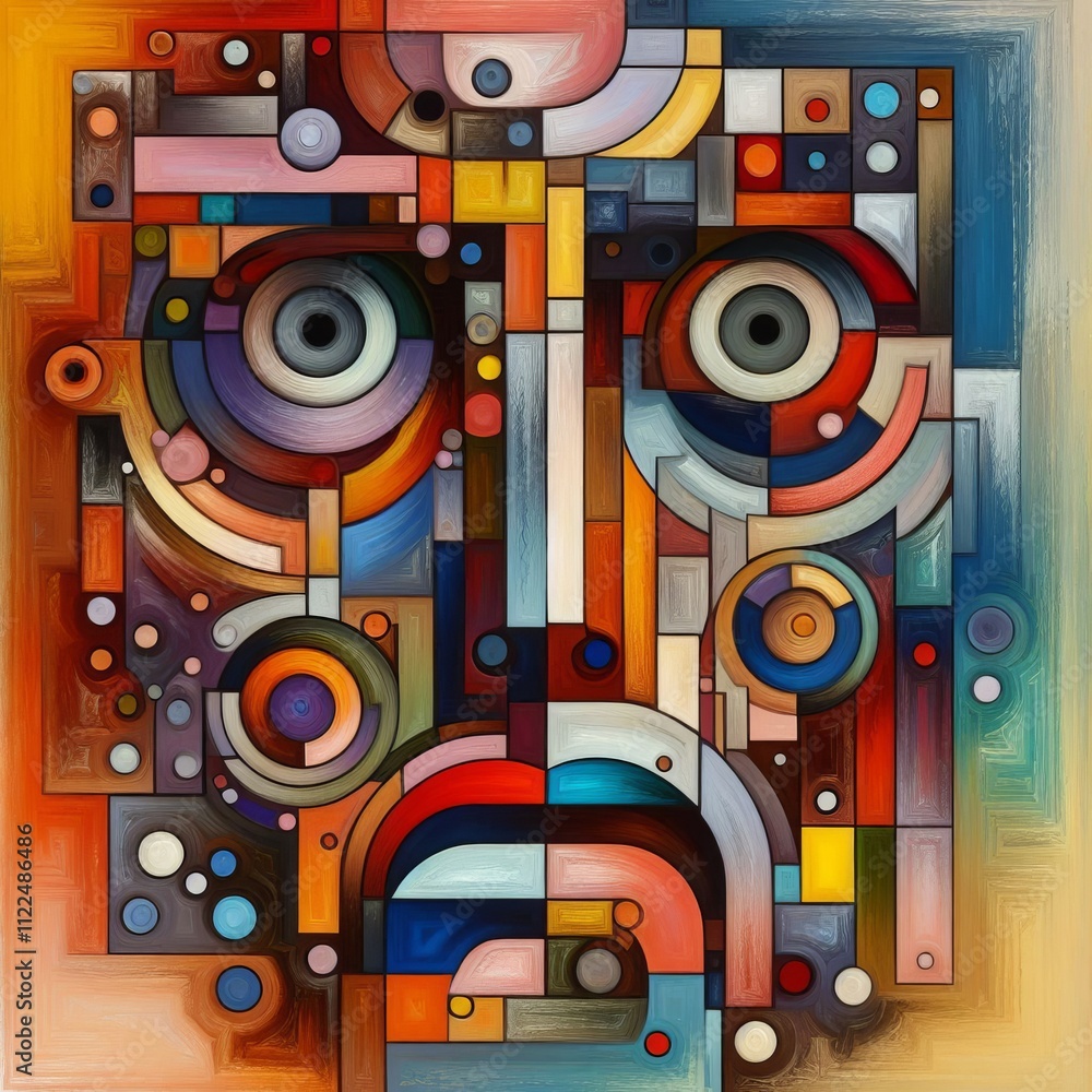 Poster abstract expression a distorted face using irregular shapes and