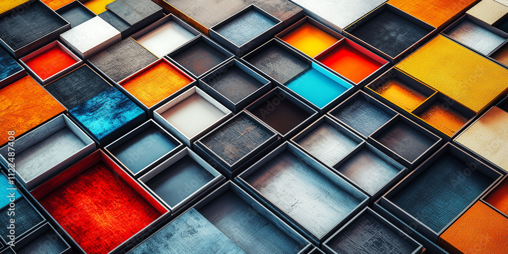 Poster a colorful image of squares and rectangles with a variety of colors. the image is abstract and has a
