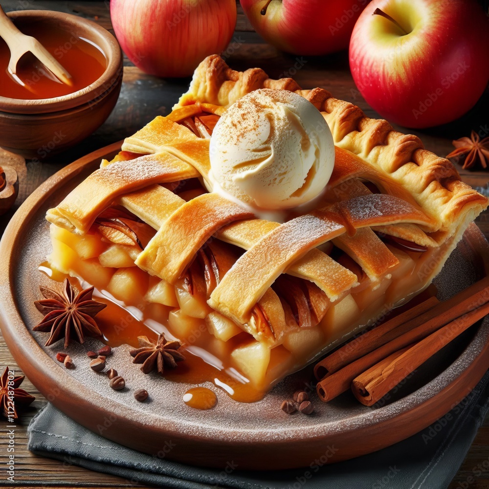 Aufkleber apple pie slice a slice of warm apple pie with a lattice crust a