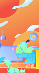 Home indoor character scene flat vector concept operation hand drawn illustration
