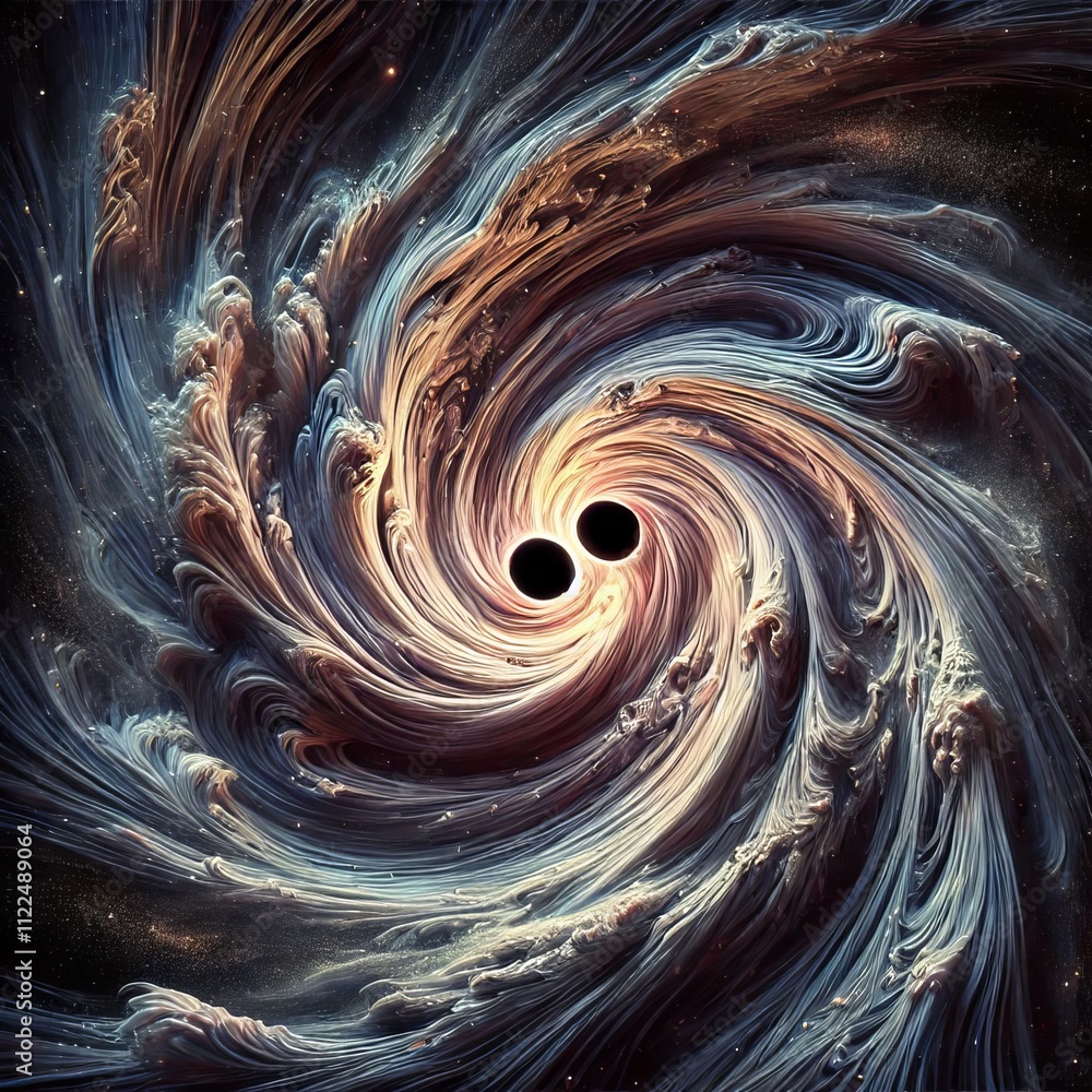 Poster black hole merger a turbulent distorted texture simulating the c