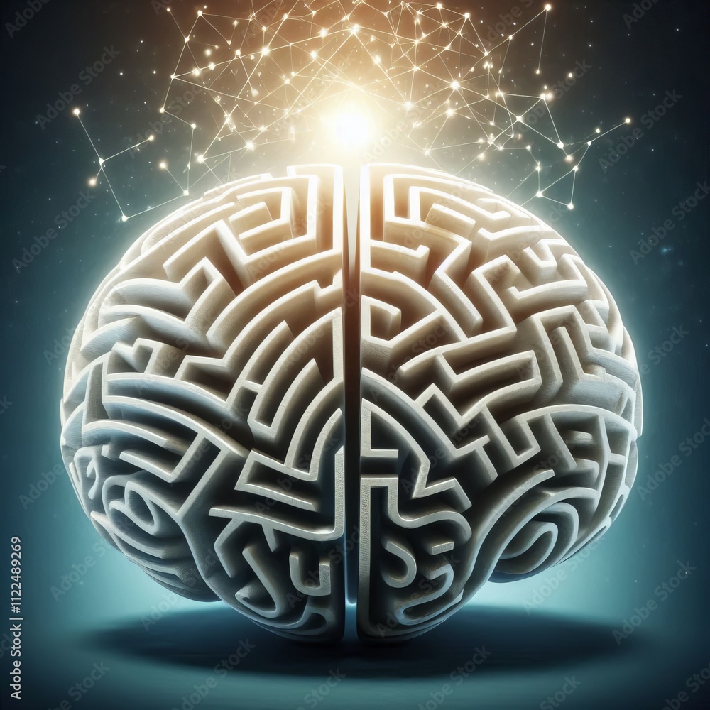 Poster brain maze a maze or labyrinth representing the complexities and