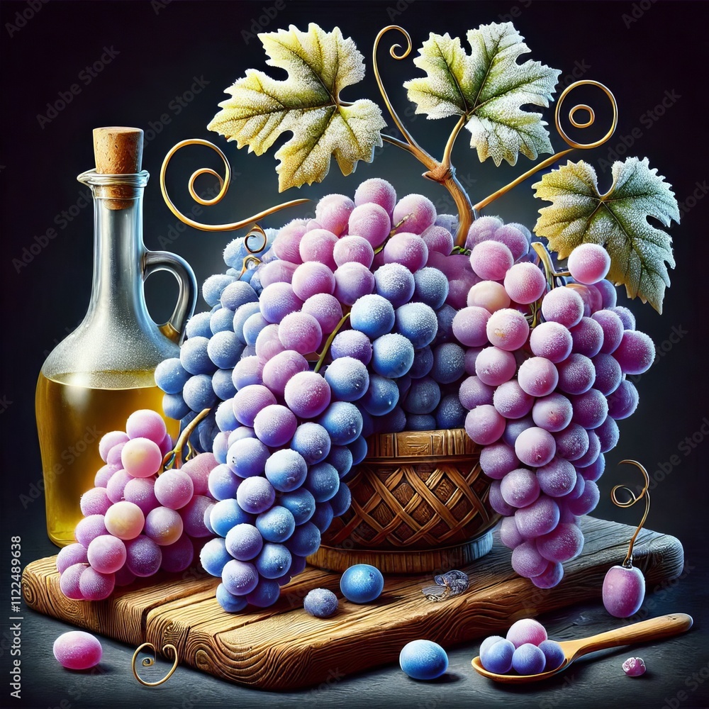 Poster bunch of grapes a vivid cluster of grapes with a frosted texture