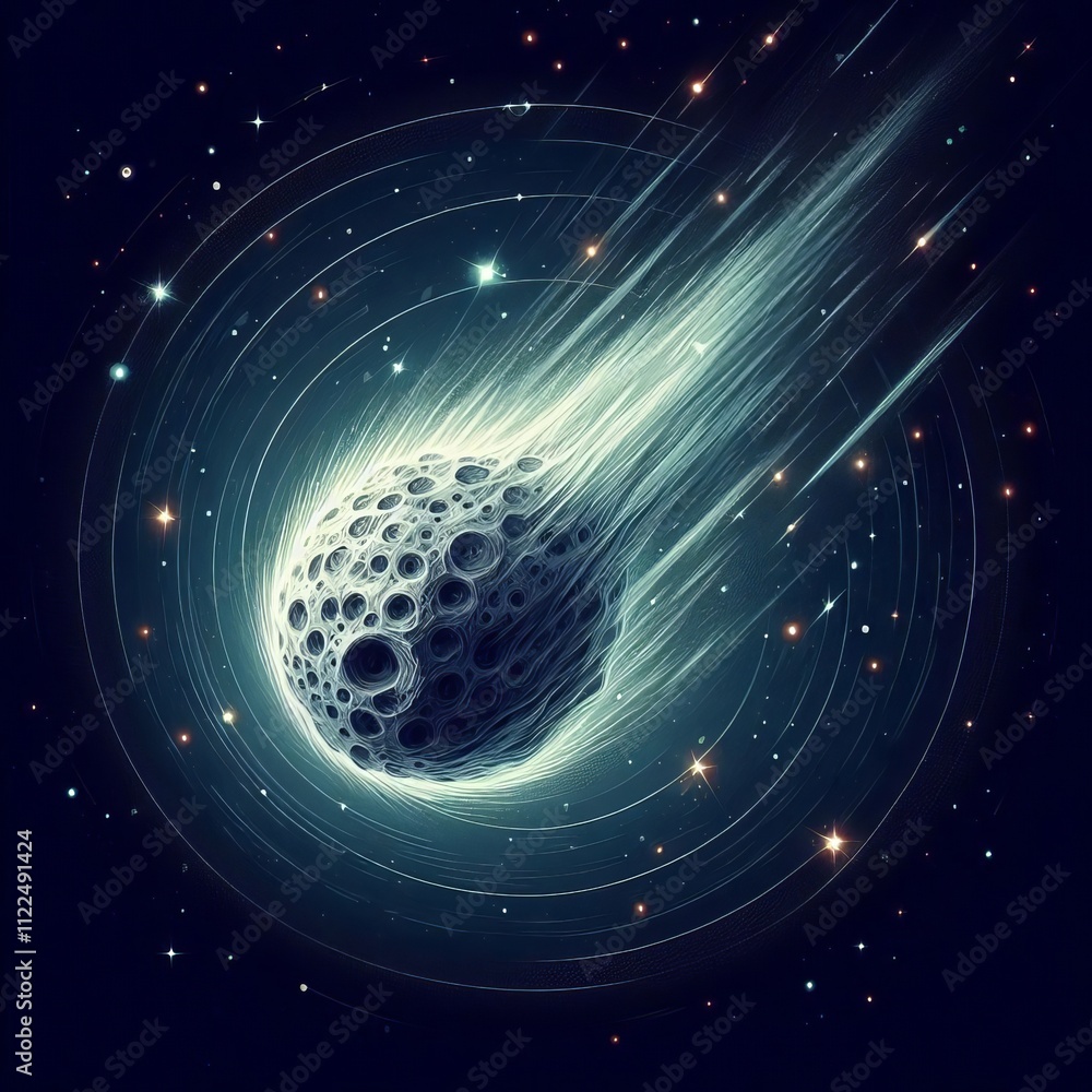 Poster comet an illustration of a comet highlighting its nucleus and ta