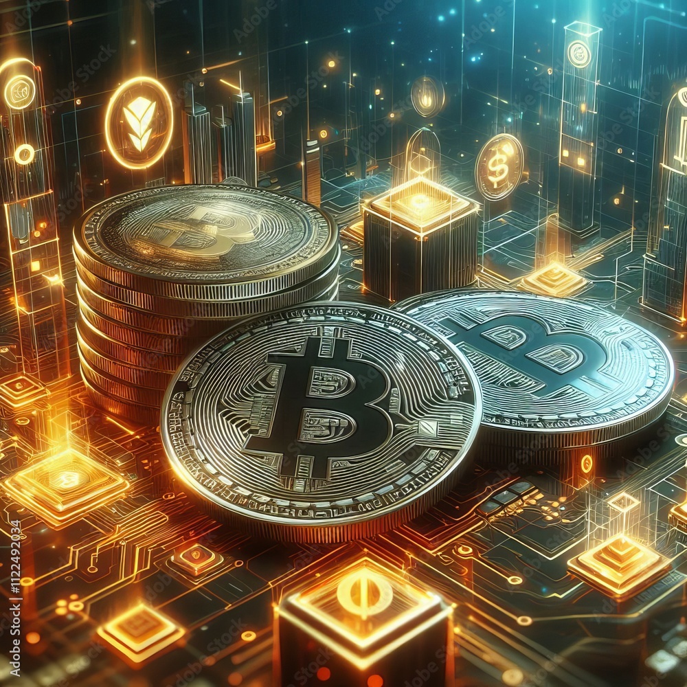 Poster cryptocurrency digital coins blockchain networks decentralized f