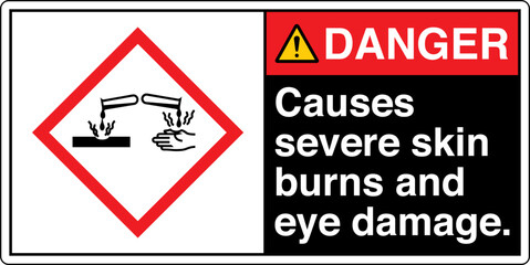 Obraz premium ISO 7010 Prohibition GHS Chemicals Label and Hazard Corrosive Causes severe skin burns and eye damage