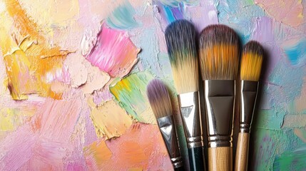 Fototapeta premium Oil painting brushes and applied oil paintings
