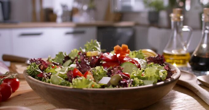 Colorful Fresh Salad with Feta Cheese and Vegetables Showcasing Mediterranean Diet, Balanced Eating, and Vibrant Healthy Nutrition