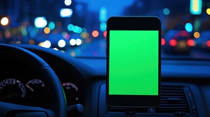 Fototapeta premium Night Drive with Green Screen Smartphone