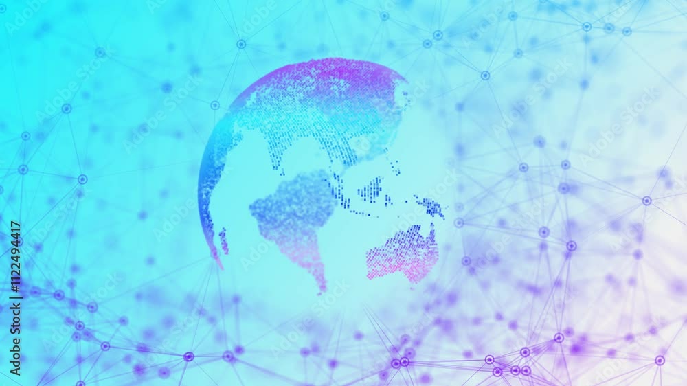 Aufkleber 3d futuristic rotating world globe in particles or small dots. modern technology background for broa