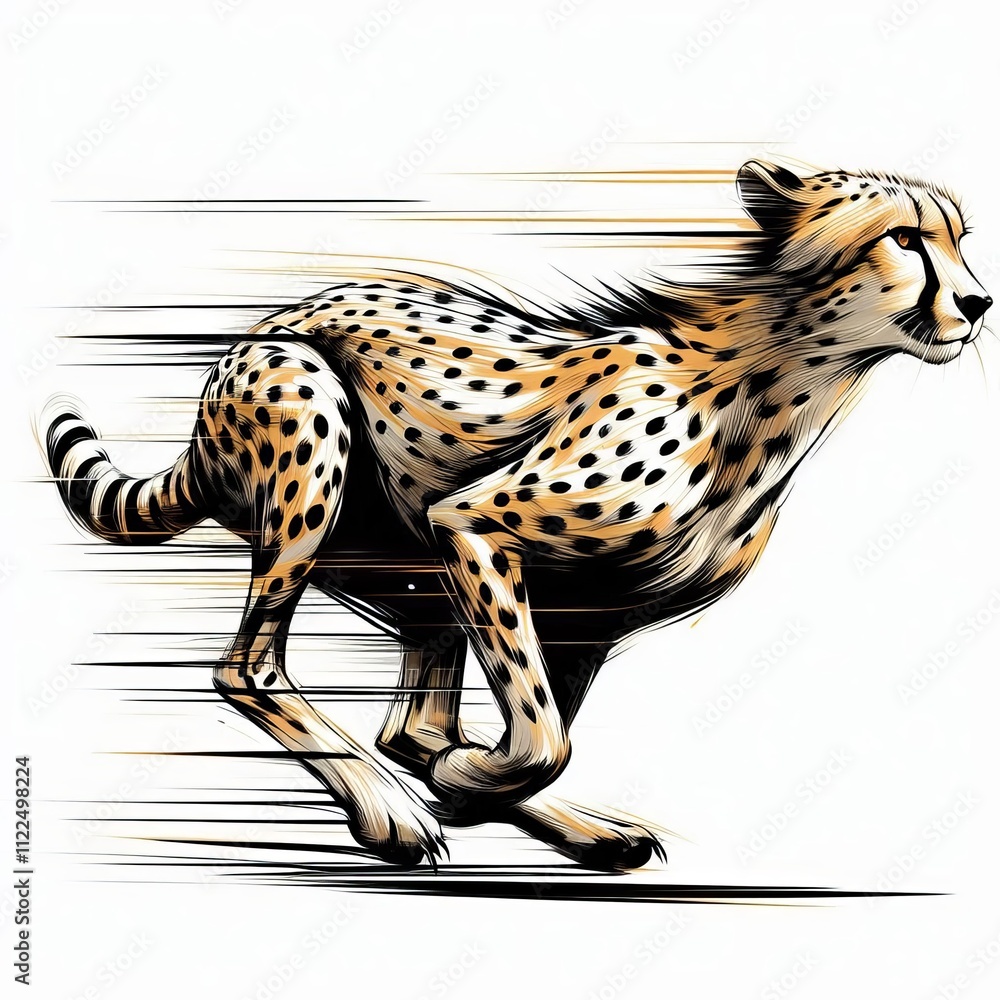 Poster illustrate a cheetah running with blurred legs and dynamic lines