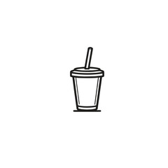 Obraz premium A simple line drawing of a beverage cup featuring a lid and straw. Ideal for use in designs related to drinks, cafes, and minimalistic themes.