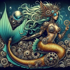 Mermaid with Steam Powered Gears A mermaid with steam powered ge