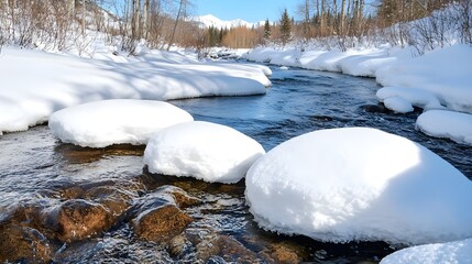 Snowy Stream, Winter River, Mountain View - Winter landscapes