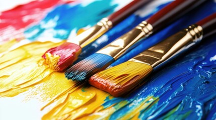 Obraz premium Oil painting brushes and applied oil paintings