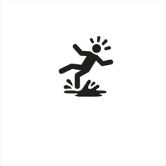 Fototapeta premium Silhouette icon of a person slipping on a wet surface, symbolizing caution, accident, and safety concerns. Ideal for depicting workplace hazards, liability, or risk scenarios.