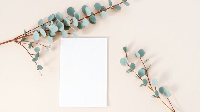 Eucalyptus Branches and Blank Card: Perfect for Wedding Invitations, Greeting Cards, and Artistic Displays