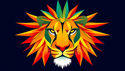Obraz premium a lion's face created using bold geometric shapes in radiant hues of gold, red, and teal