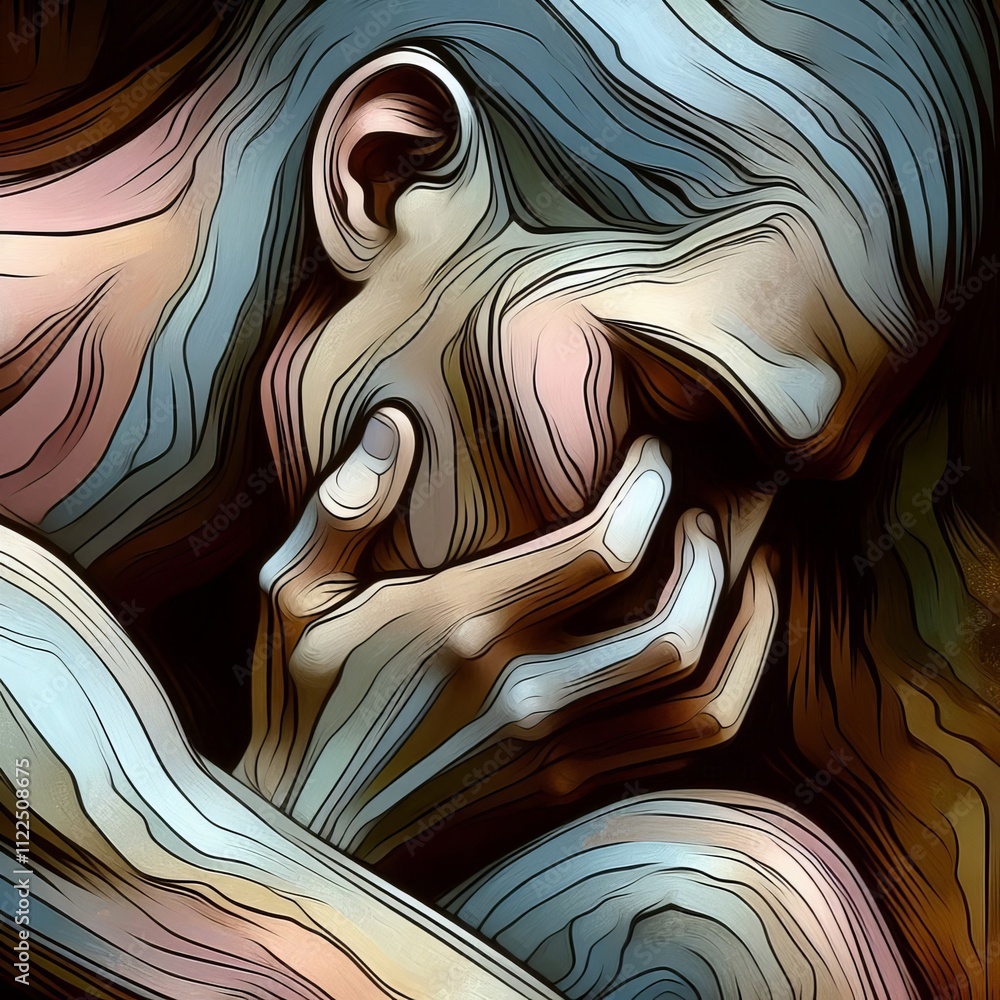 Poster silent anguish muted colors with sharp outlines suggesting an in