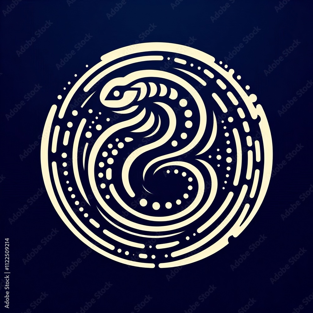 Poster snake coil a series of interconnected curved lines forming a spi
