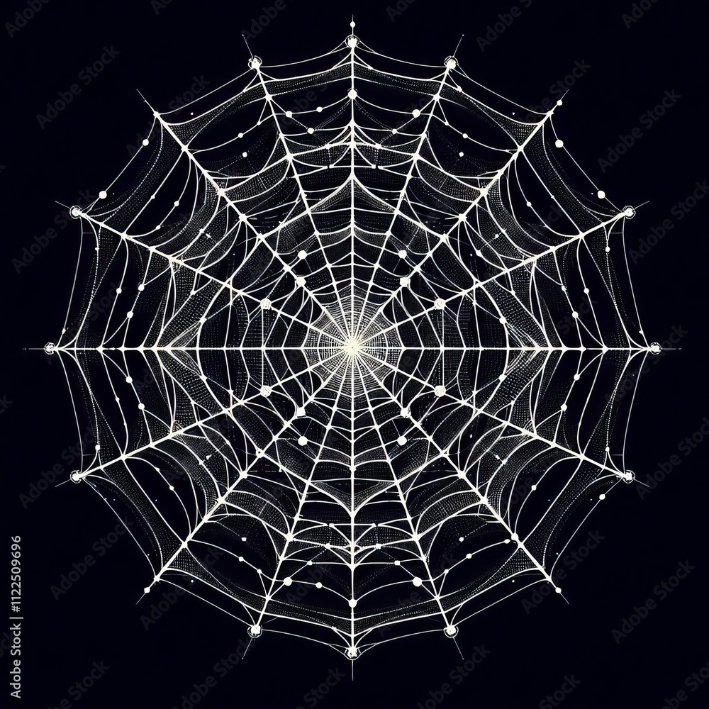 Poster spider web a geometrically simplified spider web design in white
