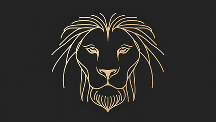 Obraz premium a lion's face, outlined with sleek, continuous golden lines against a solid black background
