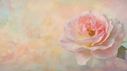 Delicate Pink Rose Blossom on Soft Pastel Background