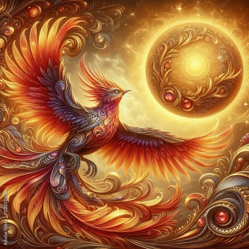 Poster sun bird a bird with feathers of molten gold and ruby capable of
