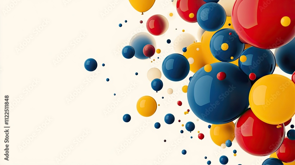Poster colorful spheres floating on a light background in various sizes
