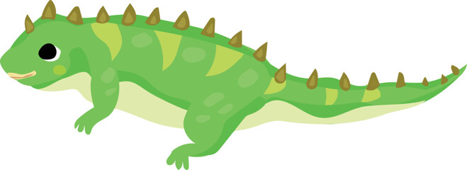 Fototapeta premium Cartoon Green Lizard with Spikes Illustration.