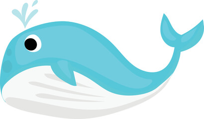Cartoon Blue Whale with Water Spout.