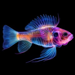 Fototapeta premium A photorealistic fish X-ray, vibrant colors on a black background