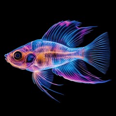 Fototapeta premium A photorealistic fish X-ray, vibrant colors on a black background