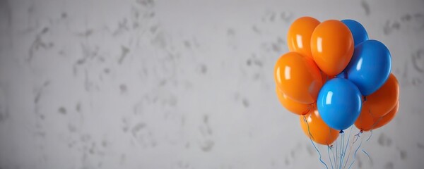 A bunch of orange and blue balloons tied together with string , balloons, togetherness, knot