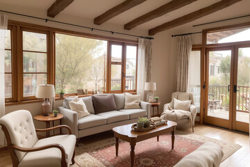 Fototapeta premium Interior of a modern living room with a stylish sofa and armchairs
