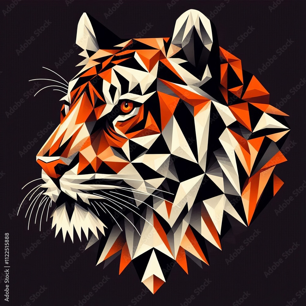 Poster triangle tiger a tiger design created using triangles in shades