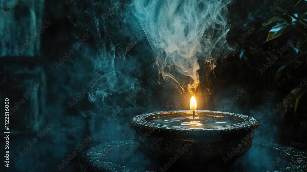 Poster soft smoke curls around a single source of light, creating a tranquil, dreamlike atmosphere