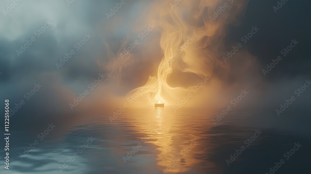 Poster soft smoke curls around a single source of light, creating a tranquil, dreamlike atmosphere