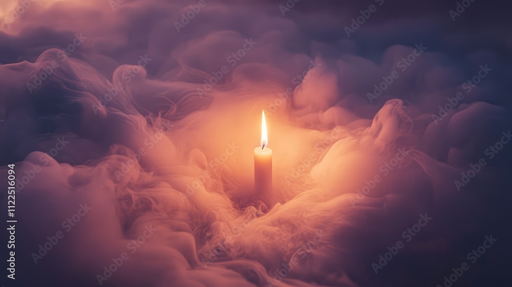Poster soft smoke curls around a single source of light, creating a tranquil, dreamlike atmosphere