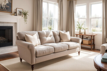 Fototapeta premium Interior of a modern living room with a stylish sofa and armchairs