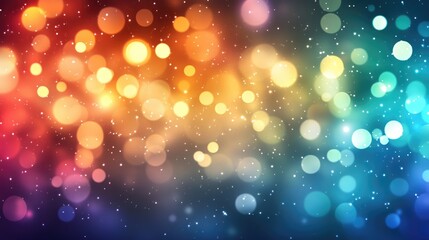 Abstract background with bokeh defocused lights and stars in rainbow colors. Nightlife and disco party banner.