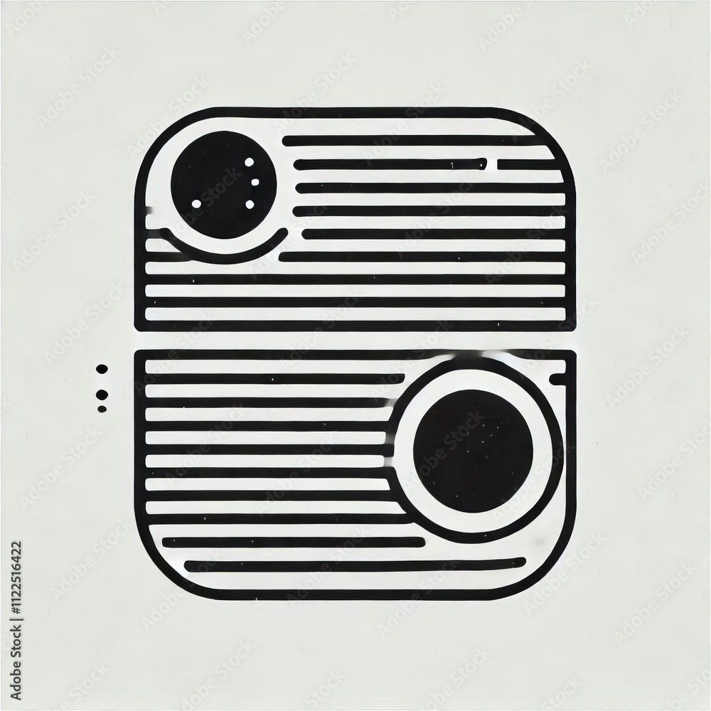 Poster two overlapping rectangles each with a dot in the center and hor