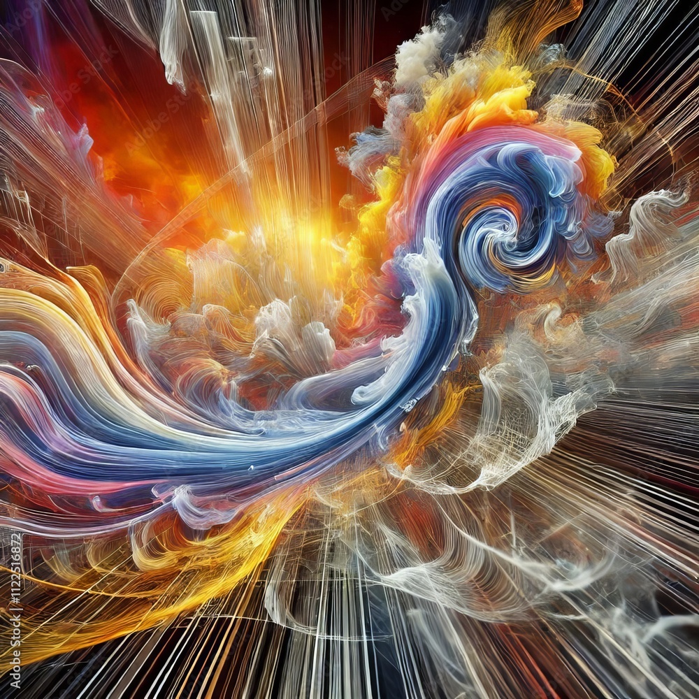 Poster use dynamic lines colors and textures to convey the energy and c